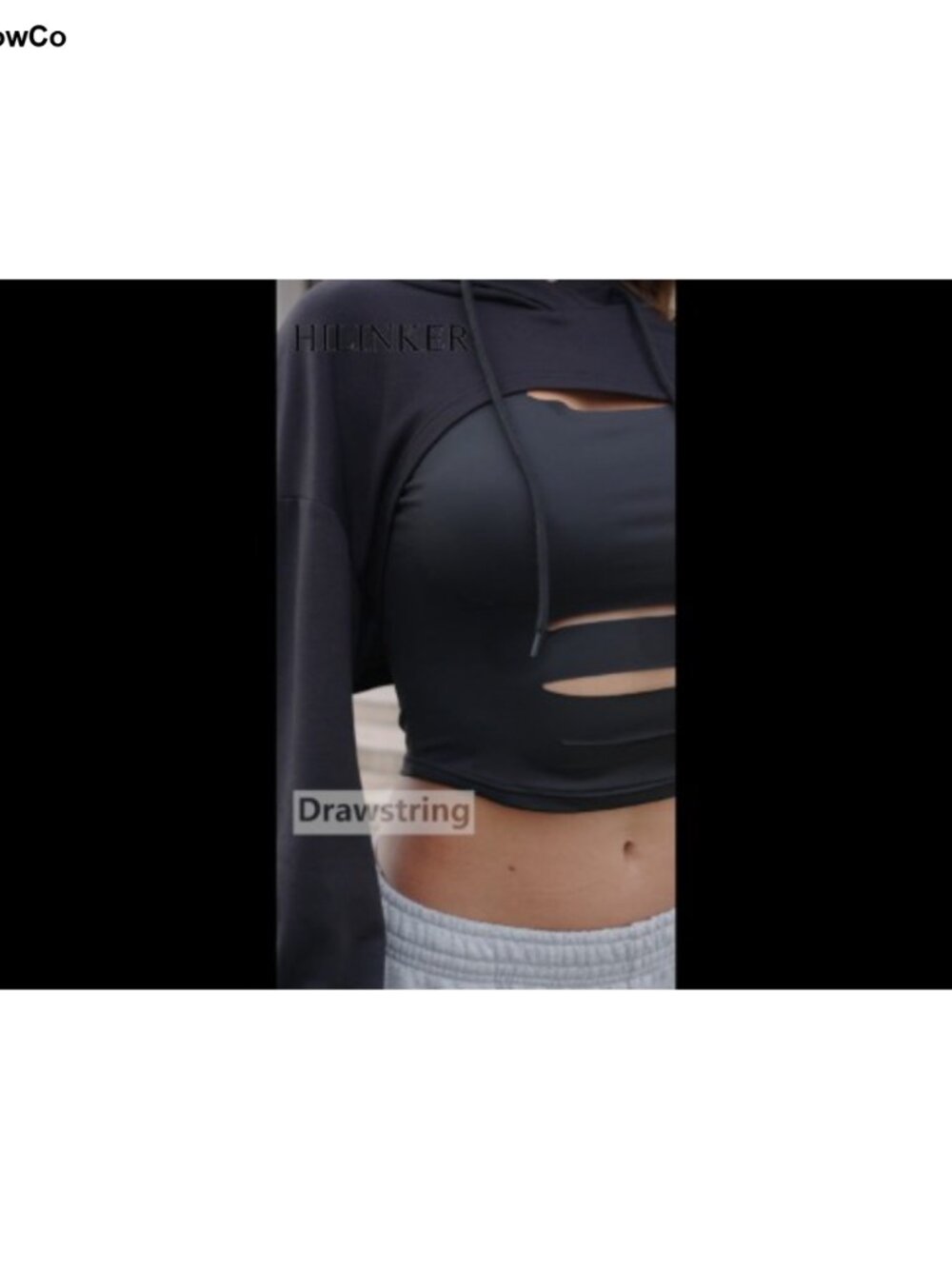 Women's Super Cropped Hoodie Long Sleeve Workout Top - 95% Polyester 5% Spandex - Picture 5 of 5